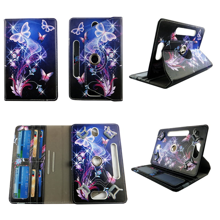 Flower Butterfly Pink tablet case 7 inch for Voyager 7 7inch android tablet  cases 360 rotating slim folio stand protector pu leather cover travel  e-reader cash slots 