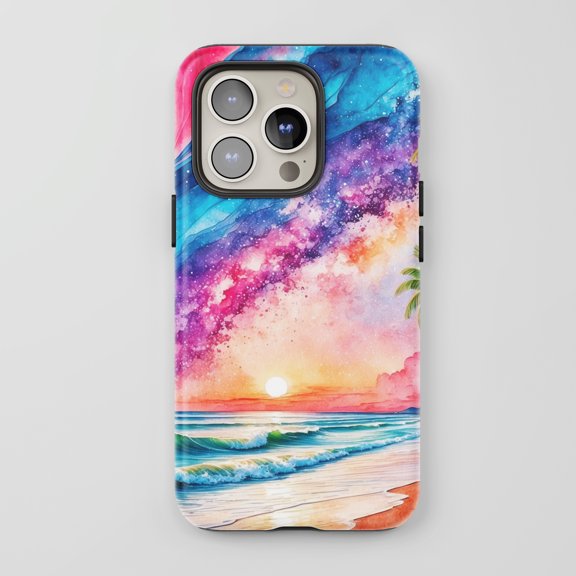 Galaxy Sunset Beach For All iPhone Series Protective Phone Case Watercolor Multi-color