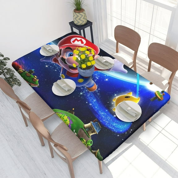 Galaxy Super Mario Elastic Edged Table Cover Reusable Fitted Rectangle Tablecloth For Dining Kitchen Party 2.5X4ft