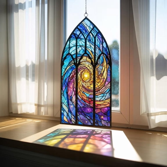 Galaxy Swirl Acrylic Suncatcher, Stained Glass Style Celestial Window Hanging, Cosmic Portal Decor, Space Fantasy Gift for Home and Office