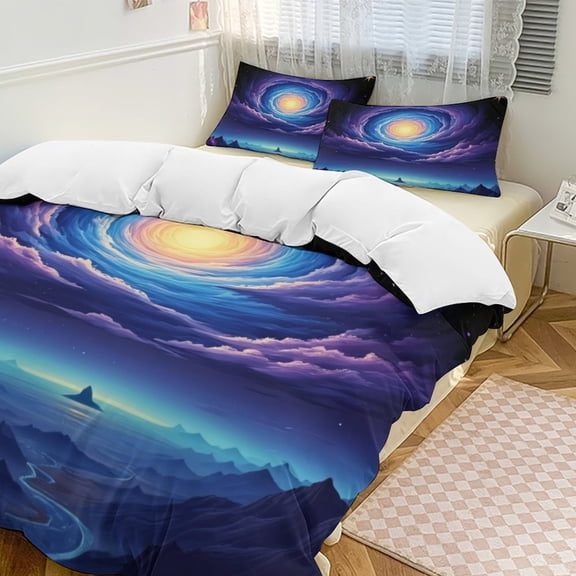 Galaxy Swirl Night Sky Duvet Cover Set Themed Multicolor Polyester Bedding Set for Bedroom Decoration