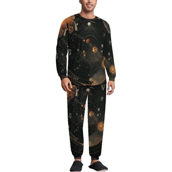 Galaxy System Men's Pajama Set Sleepwear Pjs Lightweight Long Sleeve Crewneck Shirts and Bottoms Soft Comfy Sleep Sets 3XL