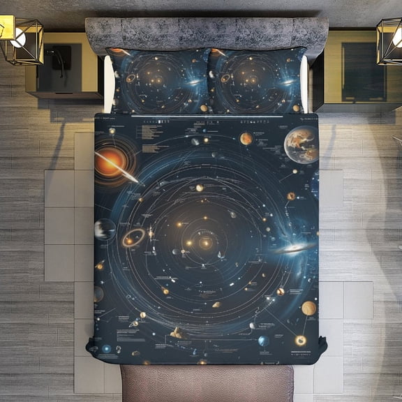Galaxy System Quilt Cover Set Fashionable Printed Bedding Covers with Pillowcase Home Textiles, King (90"x102")