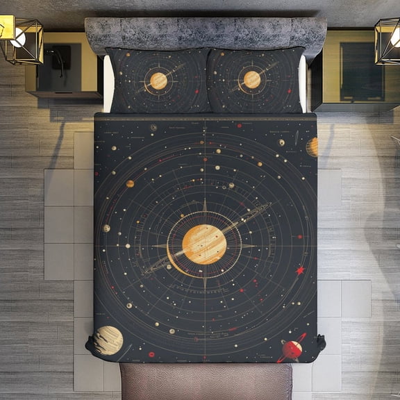 Galaxy System Quilt Cover Set Fashionable Printed Bedding Covers with Pillowcase Home Textiles, Twin (68"x86")