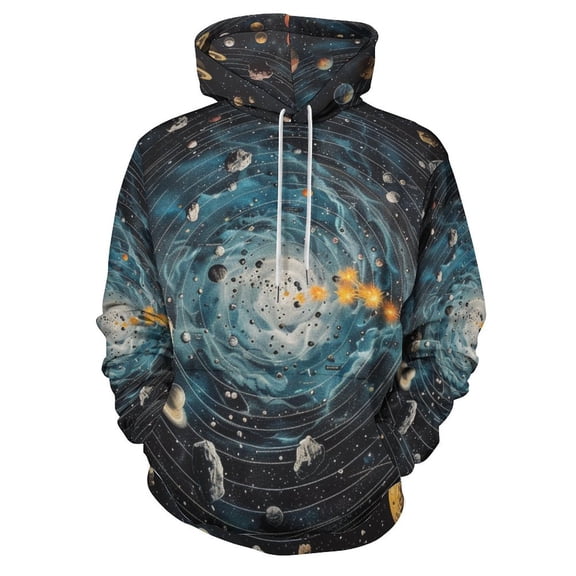 Galaxy System Regular Fit Hoodie, Sporty Pullover Hooded Sweatshirt for Men Women S