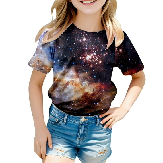 Galaxy T Shirt for Kids Toddler Boys Girls Starry Print Round Neck Outfits Clothes Soft Comfy Loose Toddler Baby Girls Summer Clothes, Shirts for Kids,Black,11-12 Years