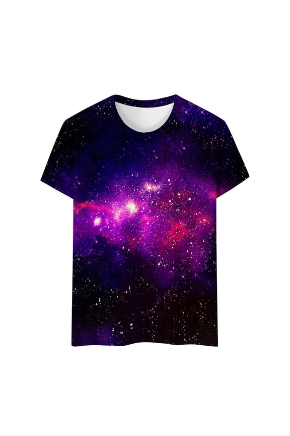 Galaxy T-Shirt Women,Graphic Tee For Boys And Girls Universe Star Space Shirts Space Glitter Top Round Neck Short Sleeve Tops Space Graphic Galaxy T-Shirt Space Costume Sky Shirt