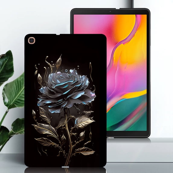 for Galaxy Tab A 10.1 2019 SM-T515/SM-T510 Floral Pattern Case, Luxury Ultra Slim Flexible Lightweight Anti-Fingerprint Drop Protective Heat Dissipation with Soft TPU Cover, Black Rose