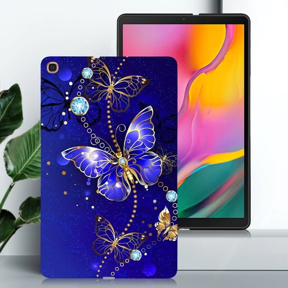 for Galaxy Tab A 10.1 2019 SM-T515/SM-T510 Floral Pattern Case, Luxury Ultra Slim Flexible Lightweight Anti-Fingerprint Drop Protective Heat Dissipation with Soft TPU Cover, Blue Butterfly