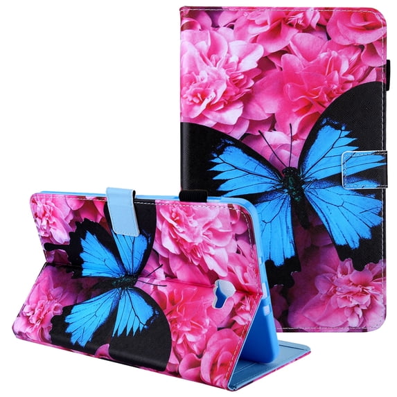 Galaxy Tab A 10.1" Case (2016 NO S Pen Version) SM-T580 T585, Allytech Slim Stand Folio Flip Smart Cover Auto Sleep Wake Feature Soft TPU Back Cover with Cards Slots, Blue Butterfly