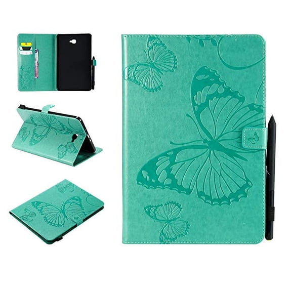 Galaxy Tab A 10.1-inch SM-T580/ SM-T585 Case, Allytech Embossed with Butterfly Series Folio Stand Wallet Case with Cards/Cash Holder for Samsung Galaxy Tab A 10.1" Tablet(SM-T580/ SM-T585), Green