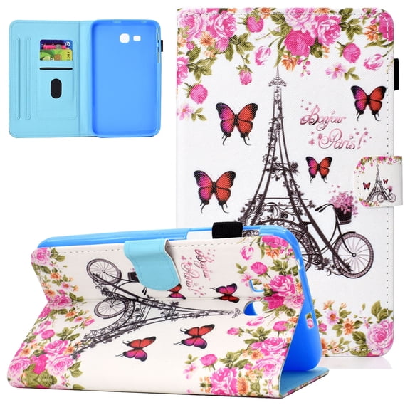Galaxy Tab 3 / E Lite 7.0 Case SM-T110/T111/T113, Allytech Ultra Slim Lightweight Kickstand Full Protective Folio Cards Holder Wallet Case Cover for Samsung Galaxy Tab E Lite 7.0, Butterfly Tower