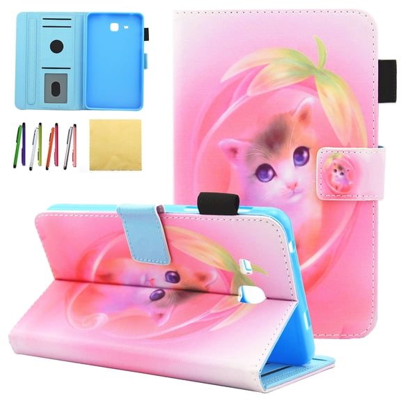 Galaxy Tab A 7.0 2016 Case - Allytech Premium PU Leather Stand Smart Case with Auto Wake/Sleep & Card Slots for Samsung Galaxy Tab A 7.0 inch 2016 Model (SM-T280/T285), Pink Cat