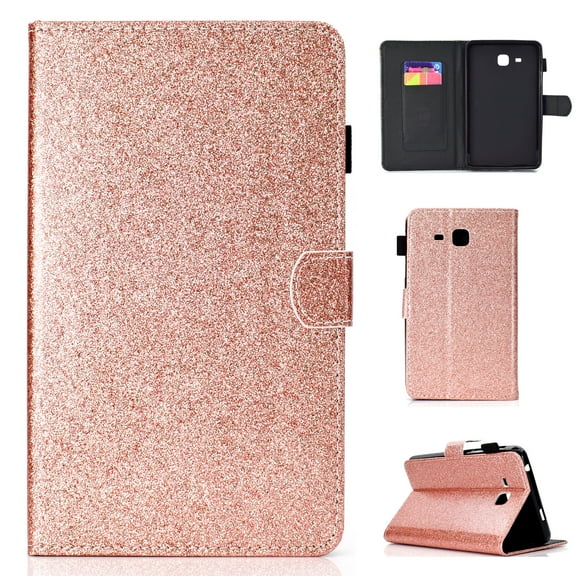 Galaxy Tab A 7.0 Inch Case, T280 T285 Case, Allytech Synthetic Glitter Leather Bling Design Kickstand Magnetic Clasp Pencil Holder Cards Slots Wallet Case Cover for Samsung Galaxy Tab A 7.0", Rosegold