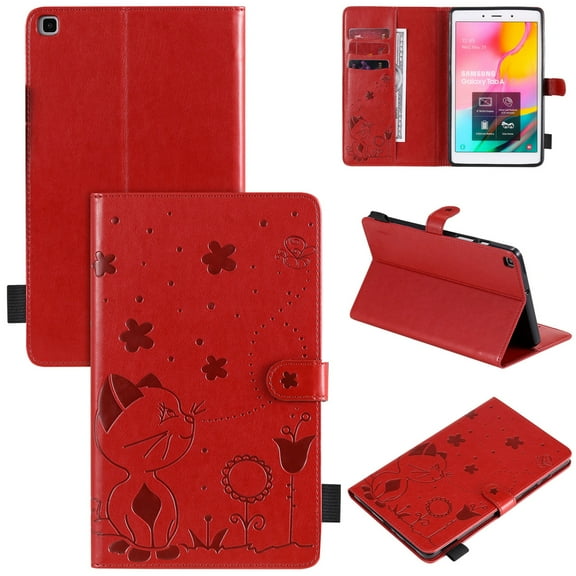 Galaxy Tab A 8.0 2019 Case, Dteck Embossed Cat PU Leather Folio Case Stand Cover With Built-in Card Slots for Samsung Galaxy Tab A 8.0 inch 2019 Model SM-T290 T295, Red