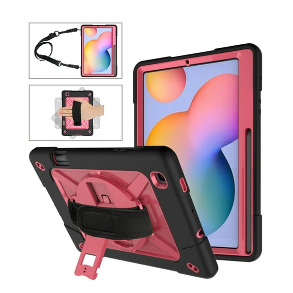 Galaxy Tab A 8.0'' 2019 Case,Hybrid Shockproof Rugged Heavy Duty Full-Body Drop Protection Stand Kids Case with Shoulder Strap for Galaxy Tab A 8.0" 2019 SM-T290 T295,Black+Rose