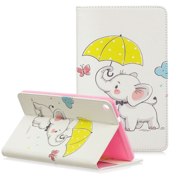 Galaxy Tab A 8.0 (2019) Case P200 P205, Allytech Slim Cute Pattern PU Leather Folio Stand Cards Slots Wallet Case Cover for Samsung Tab A with S Pen 8.0 Inch Tablet SM-P200/SM-P205, Elephant