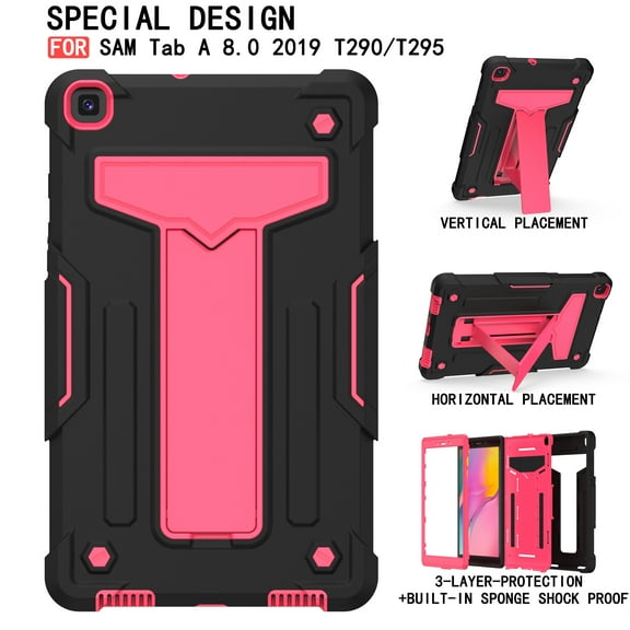 Galaxy Tab A 8.0" 2019 Case T290 T295, Allytech Heavy Duty Protection Multi Angle Viewing Stand Shockproof Kids Friendly Rugged Back Cover Case for Samsung Galaxy Tab A 8.0 2019, Black/Rose