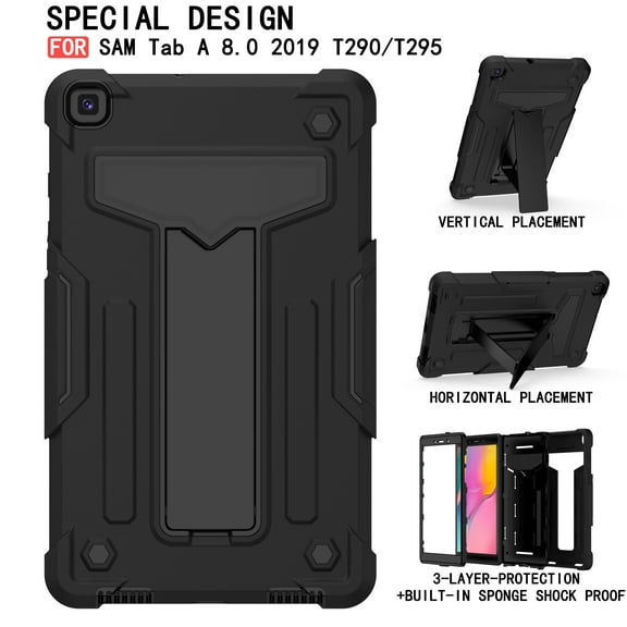 Galaxy Tab A 8.0" 2019 Case T290 T295, Allytech Heavy Duty Protection Multi Angle Viewing Stand Shockproof Kids Friendly Rugged Back Cover Case for Samsung Galaxy Tab A 8.0 2019, Black
