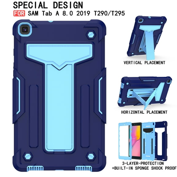Galaxy Tab A 8.0" 2019 Case T290 T295, Allytech Heavy Duty Protection Multi Angle Viewing Stand Shockproof Kids Friendly Rugged Back Cover Case for Samsung Galaxy Tab A 8.0 2019, Navyblue/Blue