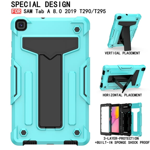 Galaxy Tab A 8.0" 2019 Case T290 T295, Allytech Heavy Duty Protection Multi Angle Viewing Stand Shockproof Kids Friendly Rugged Back Cover Case for Samsung Galaxy Tab A 8.0 2019, Aqua/Black