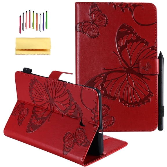 Galaxy Tab A 8.0-inch 2018 Release Case, Allytech Embossed with Butterfly Series Folio Stand Wallet Case with Cards/Cash Holder for Samsung Galaxy Tab A 8.0-inch 2018 Release SM-T387, Red