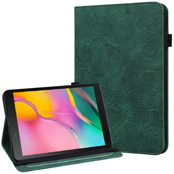 Galaxy Tab A 8.0 inch Case 2019, Lightweight Embossing Flower PU Leather Adjustable Stand Folio Protective Wallet Cover for Samsung Galaxy Tab A 8.0 2019 (SM-T290 Wi-Fi,SM-T295 LTE)-Green