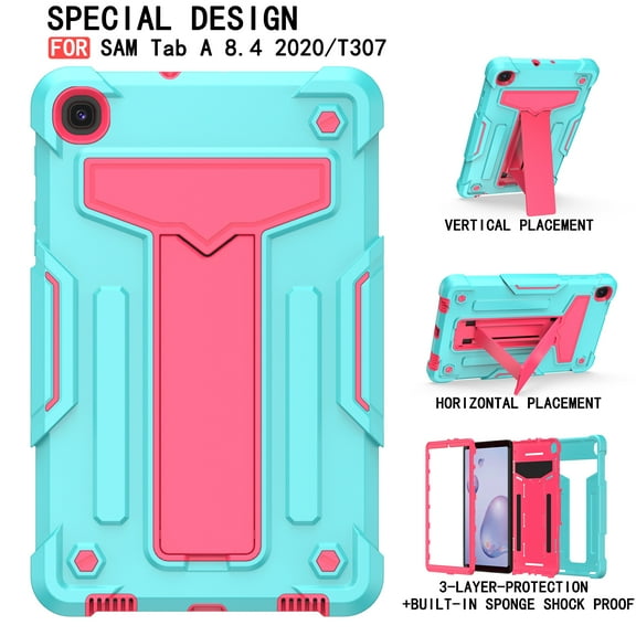 Galaxy Tab A 8.4" 2020 Case T307 T307U, Allytech Heavy Duty Protection Multi Angle Viewing Stand Shockproof Kids Friendly Rugged Back Cover Case for Samsung Galaxy Tab A 8.4 2020, Aqua/Rose