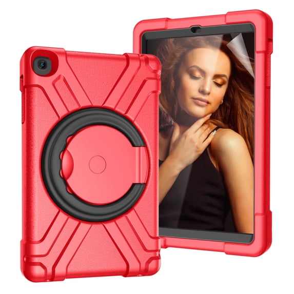 Galaxy Tab A 10.1 2019 Case, Dteck Heavy Duty Dual Layer Rugged Hybrid Shockproof Case With 360 Rotating Kickstand Handle Cover For Samsung Galaxy Tab A 10.1 inch 2019 Model SM-T510 T515, Red/Black
