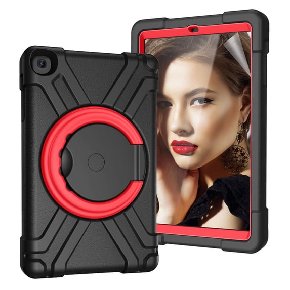 Galaxy Tab A 10.1 2019 Case, Dteck Heavy Duty Dual Layer Rugged Hybrid Shockproof Case With 360 Rotating Kickstand Handle Cover For Samsung Galaxy Tab A 10.1 inch 2019 Model SM-T510 T515, Black/Red