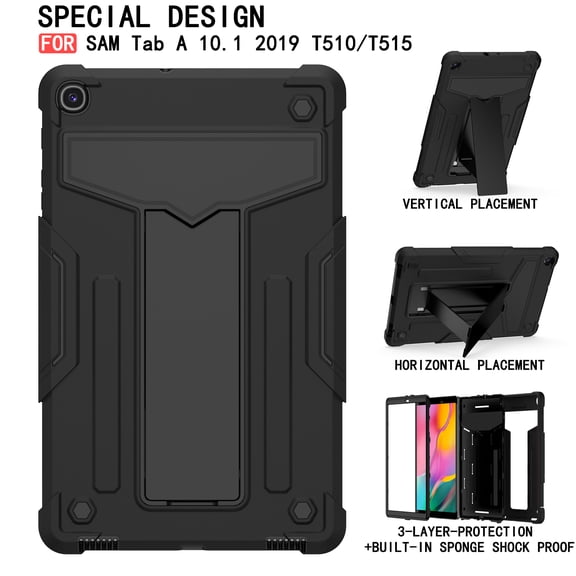 Galaxy Tab A 10.1 2019 Case T510 T510, Allytech Heavy Duty Protection Multi Angle Viewing Stand Shockproof Kids Friendly Rugged Back Cover Case for Samsung Galaxy Tab A 10.1" 2019, Black