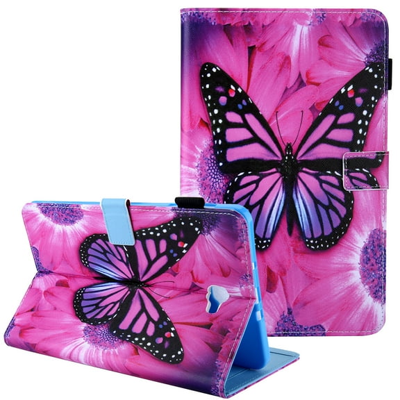 Galaxy Tab A 10.1" Case (2016 NO S Pen Version) SM-T580 T585, Allytech Slim Stand Folio Flip Smart Cover Auto Sleep Wake Feature Soft TPU Back Cover with Cards Slots, Rose Butterfly