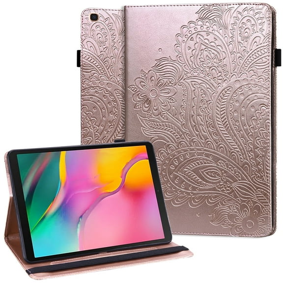 Galaxy Tab A 10.1 Case 2019 Model, Premium Leather [3D Embossed Peacock Flower Design] Flip Stand Cover with Soft TPU Back Case for Samsung Galaxy Tab A 10.1 inch Tablet [SM-T510/T515/T517],ROSEGOLD