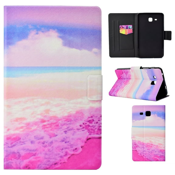 Galaxy Tab A 7.0" Case (SM-T280 SM-T285), Allytech Slim Fit Lightweight Shockproof Kids Cover w/ Cards Slots Multi Angle Stand Anti-Slip Cases for Samsung Galaxy Tab A 7.0 T280 T285, Pink Beach