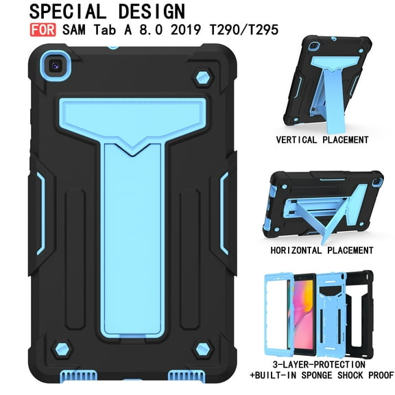 Galaxy Tab A 8.0" 2019 Case T290 T295, Allytech Heavy Duty Protection Multi Angle Viewing Stand Shockproof Kids Friendly Rugged Back Cover Case for Samsung Galaxy Tab A 8.0 2019, Black/Blue