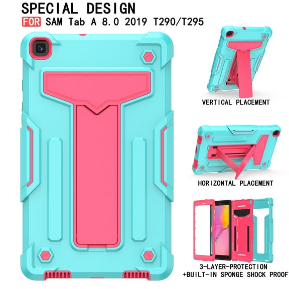 Galaxy Tab A 8.0" 2019 Case T290 T295, Allytech Heavy Duty Protection Multi Angle Viewing Stand Shockproof Kids Friendly Rugged Back Cover Case for Samsung Galaxy Tab A 8.0 2019, Aqua/Rose