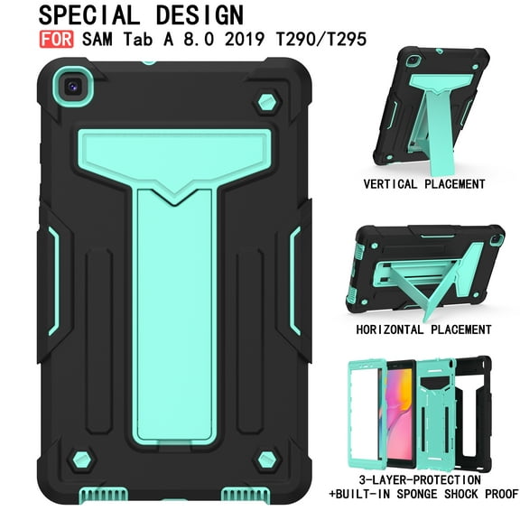 Galaxy Tab A 8.0" 2019 Case T290 T295, Allytech Heavy Duty Protection Multi Angle Viewing Stand Shockproof Kids Friendly Rugged Back Cover Case for Samsung Galaxy Tab A 8.0 2019, Black/Aqua