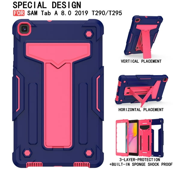Galaxy Tab A 8.0" 2019 Case T290 T295, Allytech Heavy Duty Protection Multi Angle Viewing Stand Shockproof Kids Friendly Rugged Back Cover Case for Samsung Galaxy Tab A 8.0 2019, Navyblue/Rose