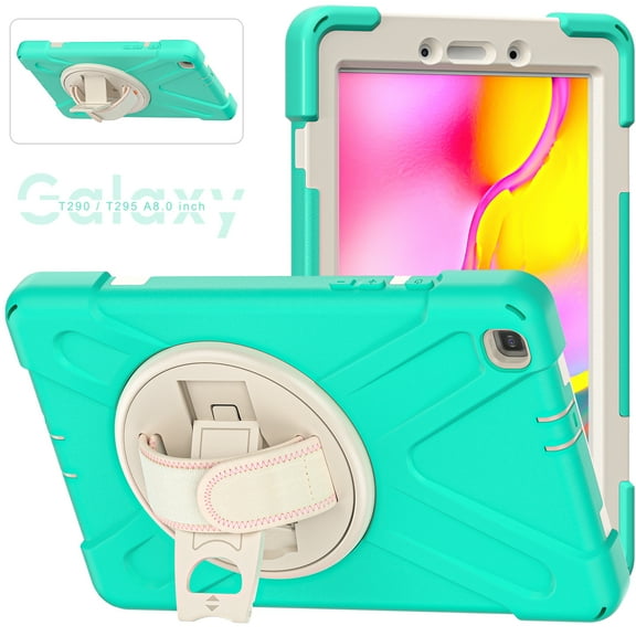 Galaxy Tab A 8.0 2019 Released Case with PET Screen Protector, SM-T290 T295 T297 Case, Allytech Heavy Duty Protection Rugged Kickstand Hand Strap Kids Friendly Case for Galaxy Tab A 8.0 T290, Mint