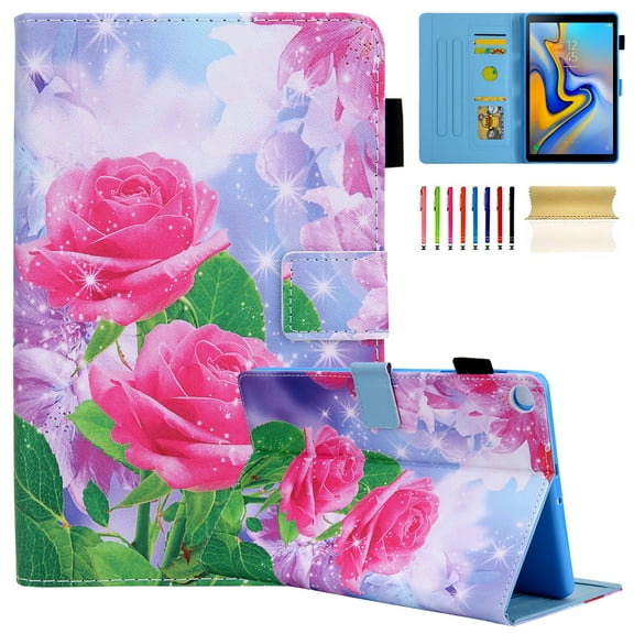 Galaxy Tab A 8.0 Case, Full-Body Protection Case Multi-Angle Viewing Stand PU Leather Folio Case for Samsung Galaxy Tab A 8.0 2019 Release Without S Pen Model T290 T295 T297,Romantic Rose