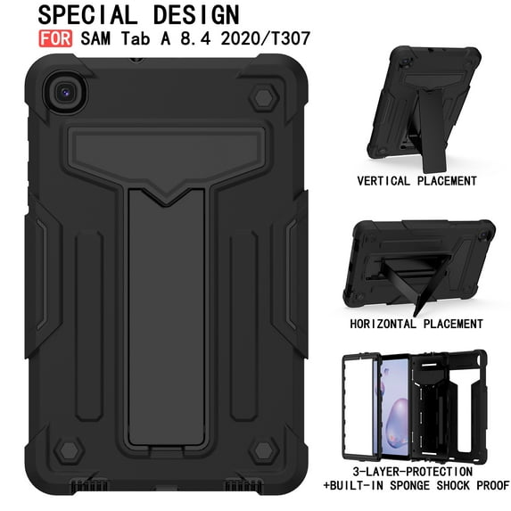 Galaxy Tab A 8.4" 2020 Case T307 T307U, Allytech Heavy Duty Protection Multi Angle Viewing Stand Shockproof Kids Friendly Rugged Back Cover Case for Samsung Galaxy Tab A 8.4 2020, Black