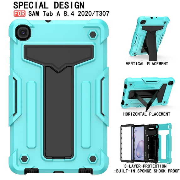 Galaxy Tab A 8.4" 2020 Case T307 T307U, Allytech Heavy Duty Protection Multi Angle Viewing Stand Shockproof Kids Friendly Rugged Back Cover Case for Samsung Galaxy Tab A 8.4 2020, Aqua/Black