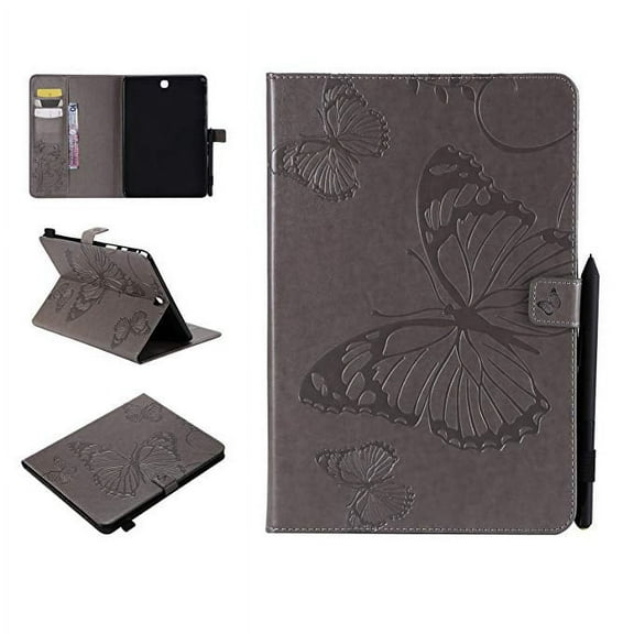 Galaxy Tab A 9.7-inch SM-T550/P550 Case, Allytech Embossed with Butterfly Series AUTO WAKE/SLEEP Folio Stand Wallet Case with Cards/Cash Holder for Samsung Galaxy Tab A 9.7-inch Tablet, Gray