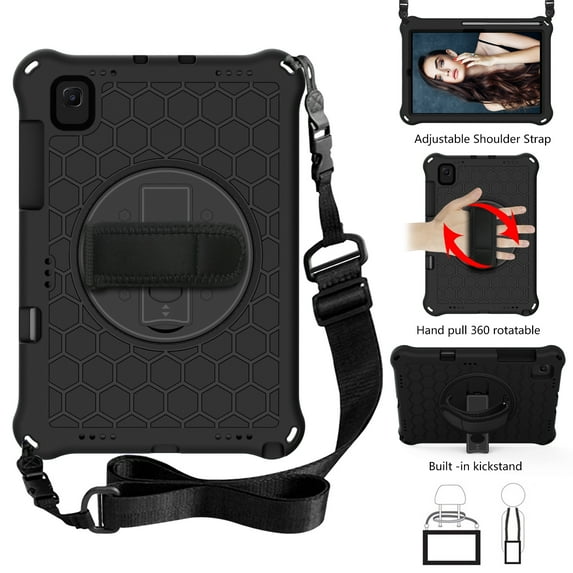 Galaxy Tab A7 10.4 Kids Case, Shockproof Protective Case with Hand Strap | Shoulder Strap + Rotating Kickstand Cover for Samsung Galaxy Tab A7 10.4" SM-T500/T505/T507 - Black