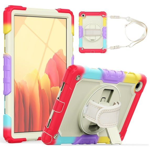 Galaxy Tab A7 10.4" T500 Case with Screen Protector, T500 T507 T505 Case, Allytech Rugged Hybrid Kickstand Hand/Shoulder Strap Kids Proof Full Protection Cover for Samsung Galaxy Tab A7 10.4",Red