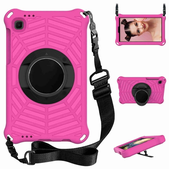 Galaxy Tab A7 Lite 8.7" 2021 Case, Heavy Duty Rugged Shockproof Case with Adjustable Hand Strap, Carrying Shoulder Strap, Rotating Kickstand for Samsung Tab A7 Lite 8.7" SM-T220 SM-T225 2021, Rose