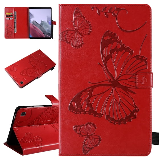 Galaxy Tab A7 Lite 8.7-inch T220 T225 Case,Dteck Magnetic Leather Card Holder Wallet Butterfly Pattern Kickstand Case for Samsung Tab A7 Lite 8.7" 2021 Lightweight Shockproof Cover,Red