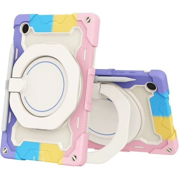 Galaxy Tab A8 10.5 '' 2022 Model (SM-X200/X205/X207) Case 360° Rotatable Handle Kickstand with Shoulder Strap S Pen Holder Colorful Shockproof Silicone
