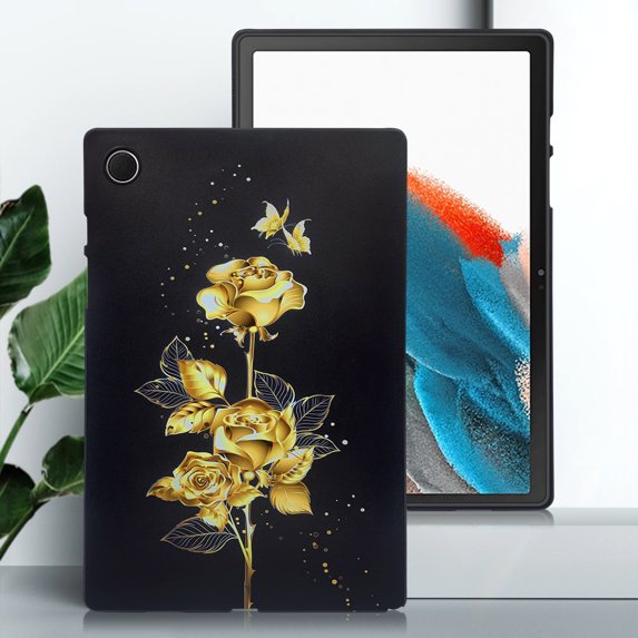 for Galaxy Tab A8 10.5 2022 SM-X200/X205/X207 Floral Pattern Case, Luxury Ultra Slim Flexible Lightweight Anti-Fingerprint Drop Protective Heat Dissipation with Soft TPU Cover, Gold Butterfly Rose