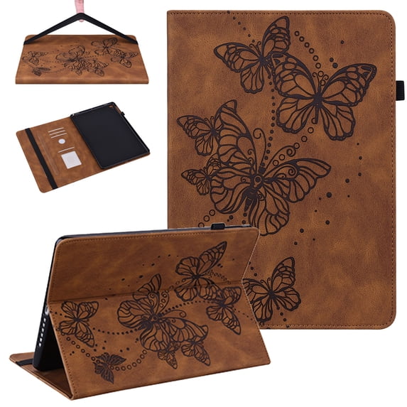 Galaxy Tab A8 10.5 Case 2021, Cover for SM-X200/X205, Allytech Slim Embossed Butterfly Pattern PU Leather Anti-Shock Stable Stand Case with Card/Pen Holder for Samsung Tab A8 10.5" 2021, Brown